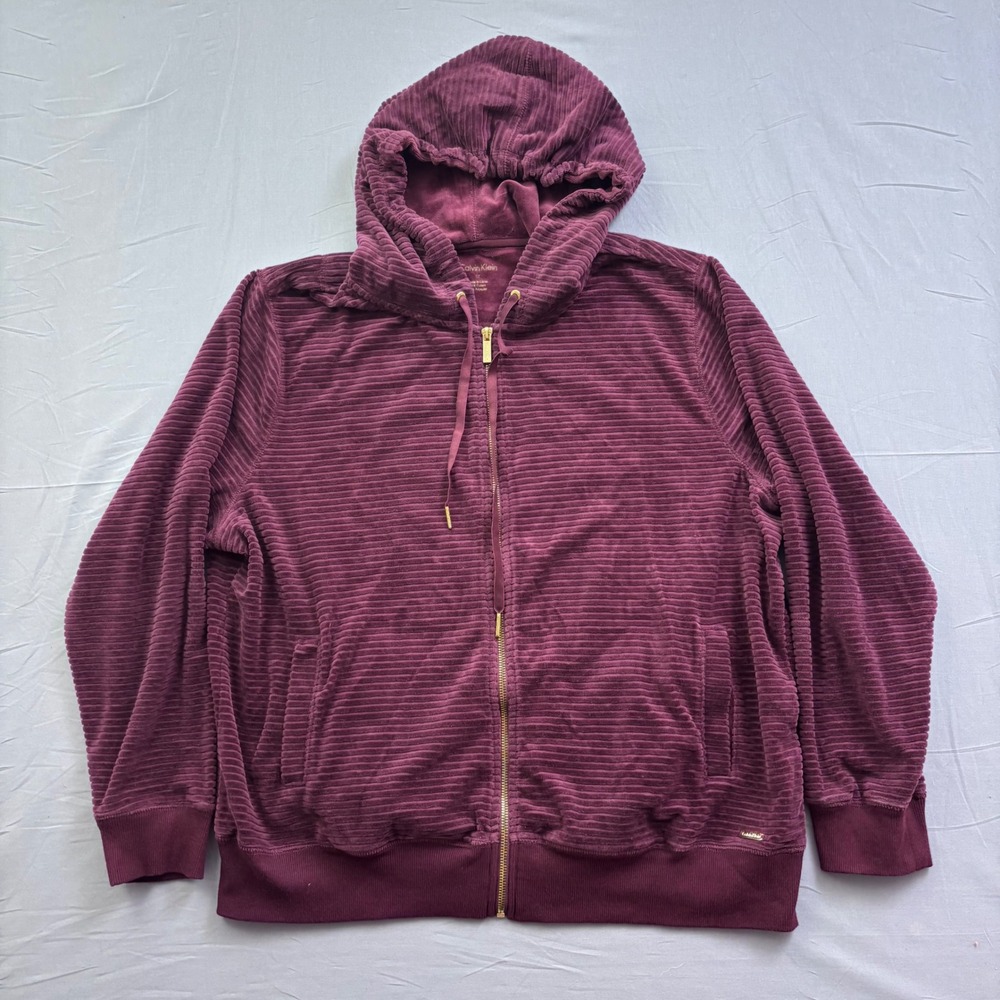 Calvin Klein Womens‎ Ribbed Corduroy Zip Up Hoodie Plum Purple 1X Cozy